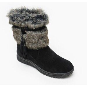 Minnetonka Everett Suede Leather + Faux Fur Winter Boots Booties Black Size 10